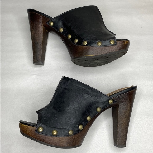 Candie’s Faux Leather & Wood Studded Platform Heel Mules Size 8.5 - Picture 5 of 8